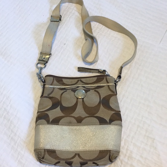 Gold stripe signature coach cross body - Picture 1 of 8